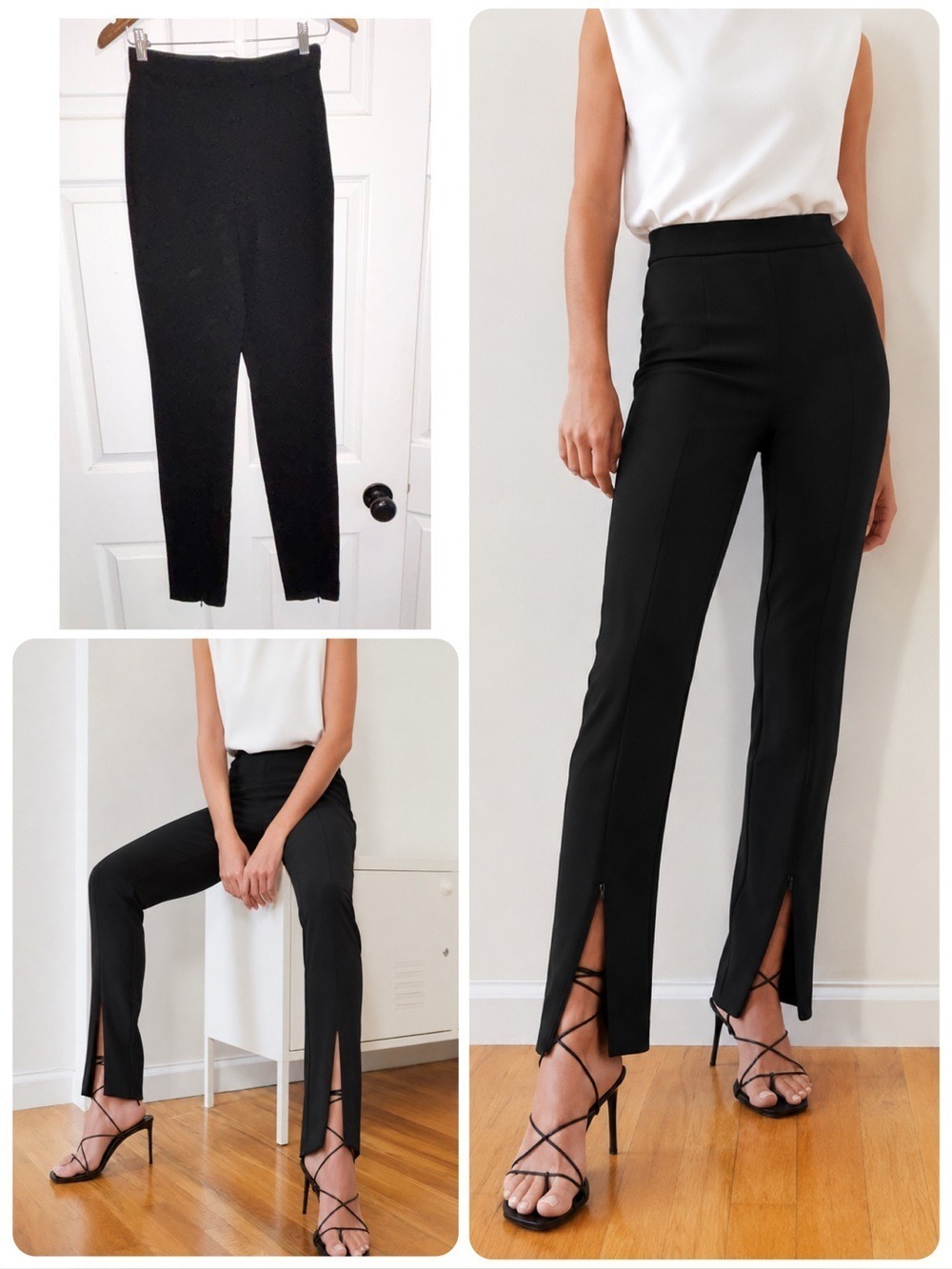 Aritzia Babaton Rockwell Pants Black Front Split Hem Trousers Side Zip Size 2